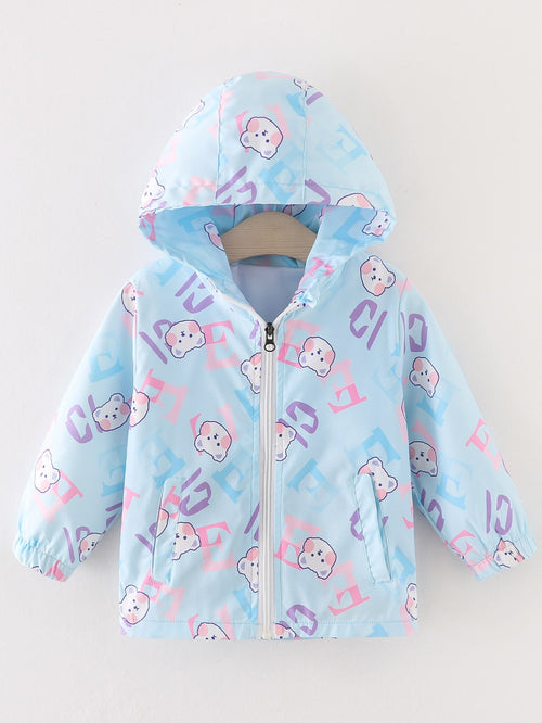 Toddler Girls Letter & Cartoon Graphic Hooded Jacket