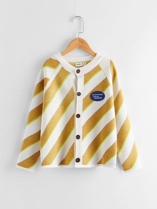 Boys Striped Colorblock Patched Detail Cardigan