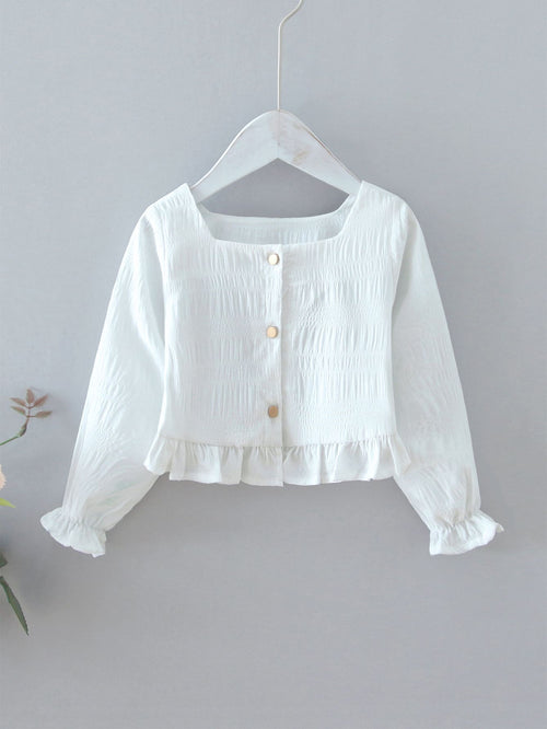 Toddler Girls Solid Ruffle Hem Button Through Blouse