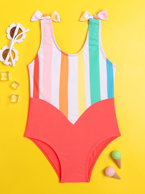 Toddler Girls Block Striped One Piece Tank Swimsuit