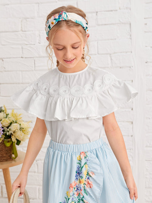 Girls Ruffle Trim Solid Top