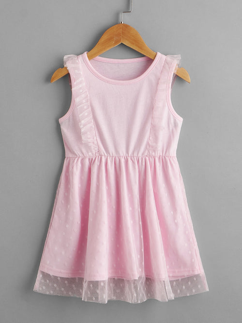 Toddler Girls Dobby Mesh Panel Dress