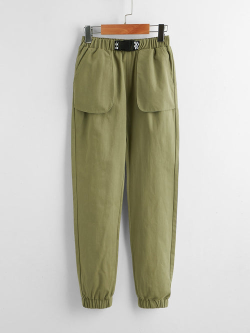 Boys Buckle Detail Elastic Waist Tapered Pants