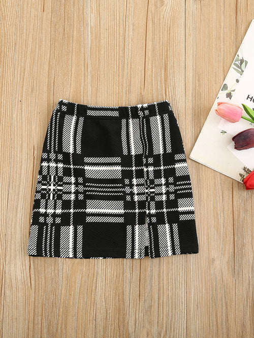 Toddler Girls Plaid Split Hem Skirt Black