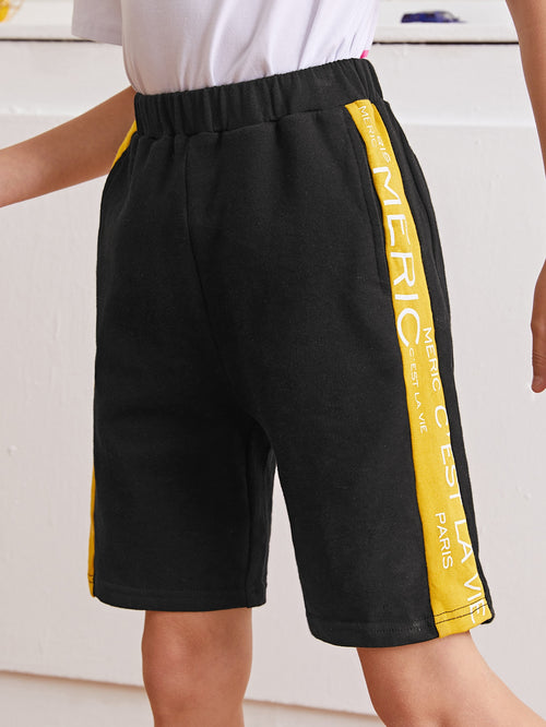 Boys Slogan Graphic Contrast Sideseam Shorts