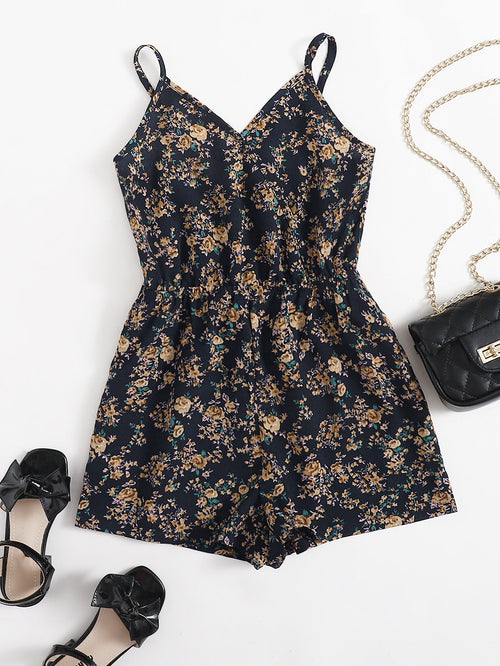 Girls Floral Print Cami Romper