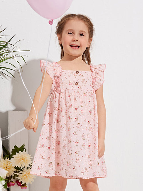 Toddler Girls Ruffle Armhole Floral Print Dress