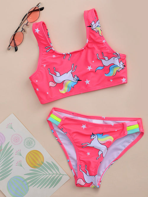 Toddler Girls Unicorn Print Bikini Swimsuit
