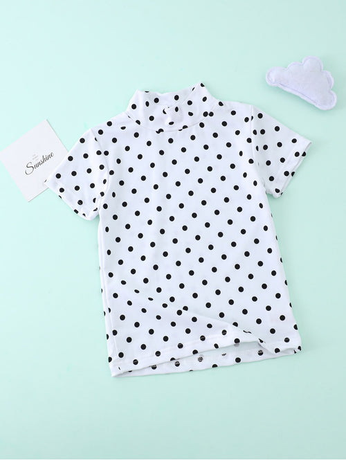 Toddler Girls Mock Neck Polka Dot Tee