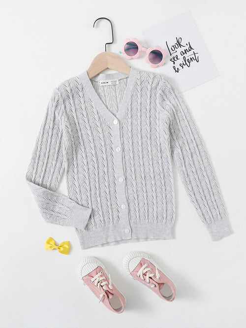 Girls Pointelle Knit Solid Cardigan