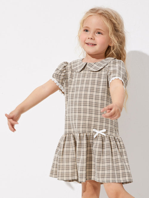 Toddler Girls Plaid Peter Pan Collar Smock Dress