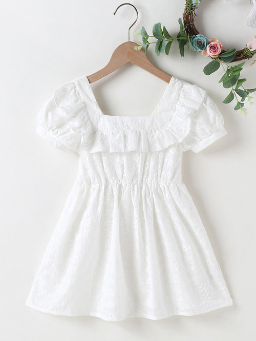 Toddler Girls Eyelet Embroidery Ruffle Trim Dress