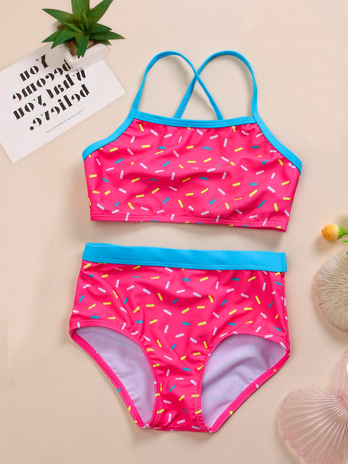 Toddler Girls Sprinkle Print High Waisted Bikini Swimsuit