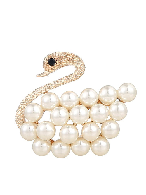 Fancy Brooches - Faux Pearl Decorated Swan Brooch