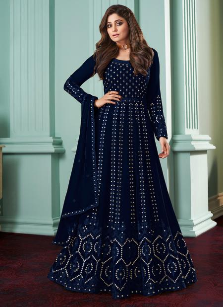 Blue Faux Georgette Traditional Wear Chain Stitch Anarkali Suit