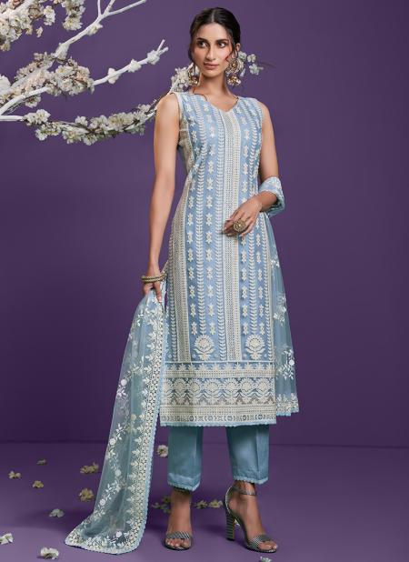 Blue Net Party Wear Thread Work Salwar Suit