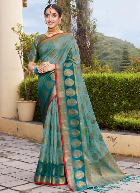 Blue Organza Festival Wear Weaving Saree