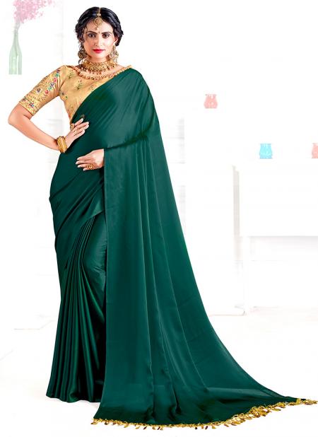 Bottle Green Georgette Satin Party Wear Plain Saree