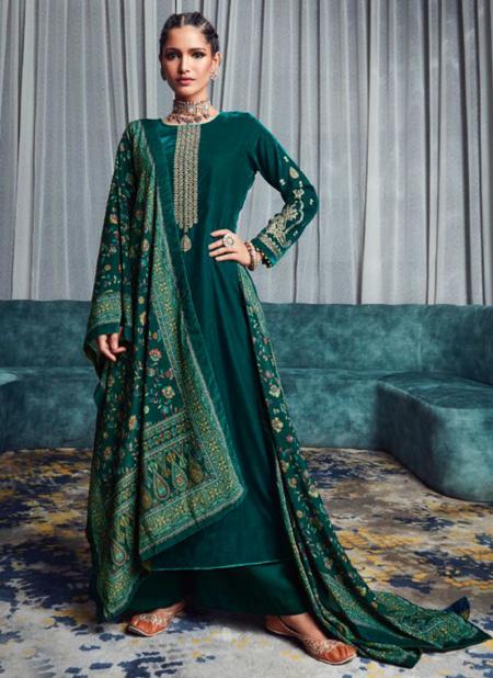 Bottle Green Pure Velvet Festival Wear Coding Work Palazzo Suit