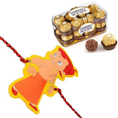 1 Rakhi - Chota Bheem Rakhi With Ferrero Rocher Chocolate Box