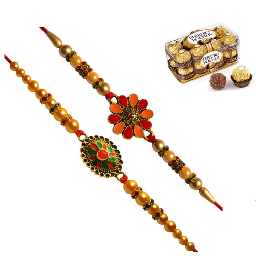 2 Rakhi - Designer Fancy Rakhi With Ferrero Rocher Box