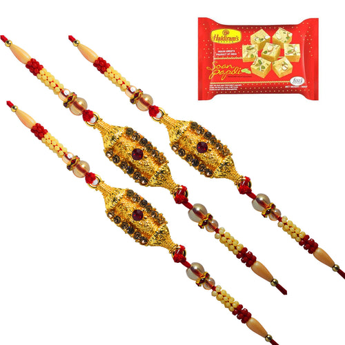 3 Rakhi - Exclusive Fancy Rakhi With Soan Papdi