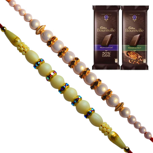 2 Rakhi - Exclusive Pearl Rakhi Set With 2 Bournville Chocolate Bar