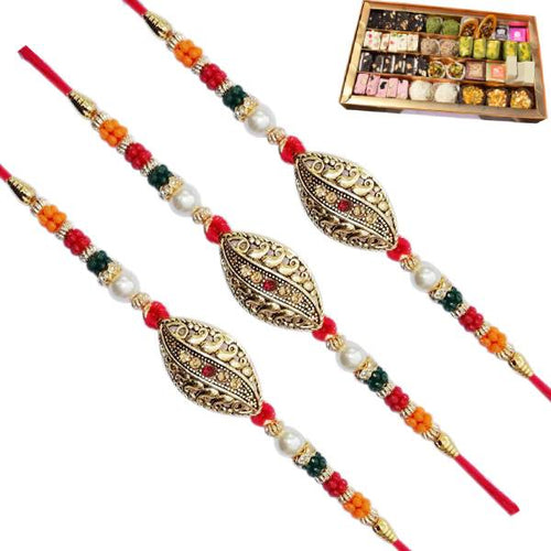 3 Rakhi - Fancy Rakhi Set With Kaju Mix Sweet