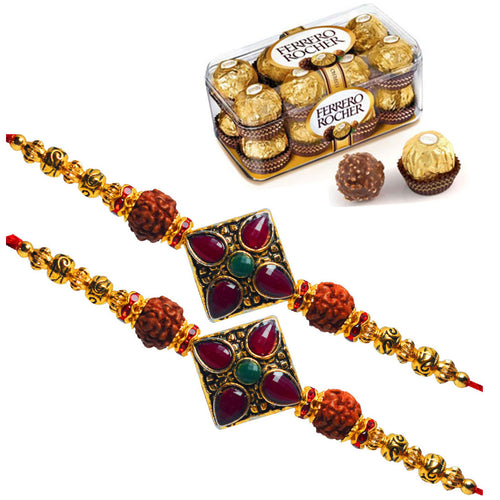 2 Rakhi - Fancy Rakhis With 16 Pcs Ferrero Rocher Chocolate Box