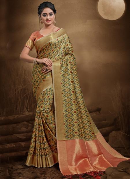 Green Bhagalpuri Silk Wedding Wear Zari Work Saree