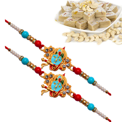 2 Rakhi - Krishna Rakhi Set With Kaju Katli Or Ferrero Rocher Chocolate Box