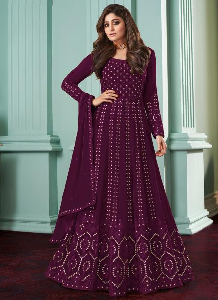 Magenta Faux Georgette Traditional Wear Chain Stitch Anarkali Suit