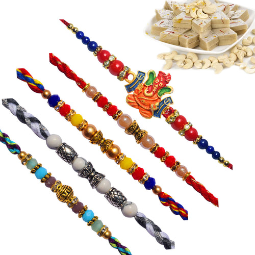 5 Rakhi - Premium Handcrafted Rakhis With Kaju Katli