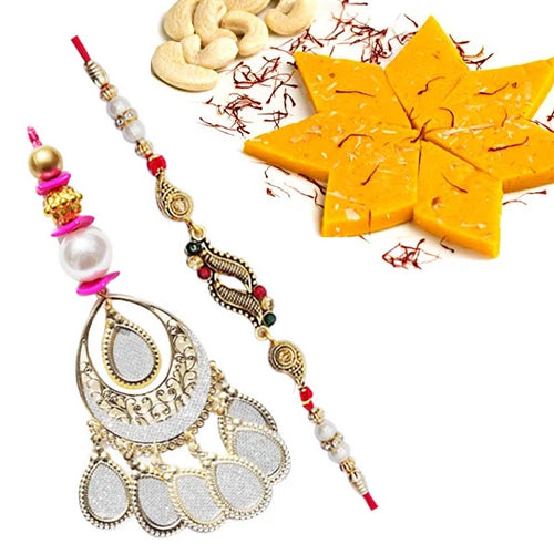 2 Rakhi - Premium Bhaiya Bhabhi Rakhi Set With Kesar Kaju Katli