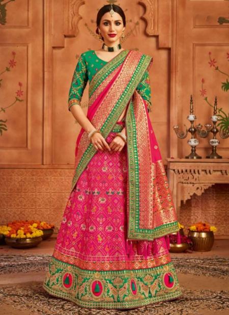 Rani Fancy Silk Bridal Wear Zari Work Lehenga Choli