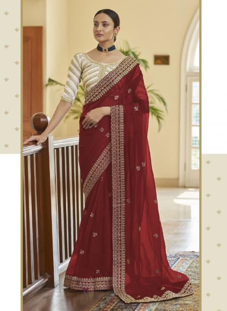 Red Organza Party Wear Sequins Work Saree