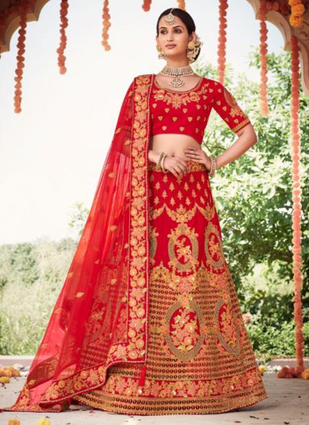 Red Silk Bridal Wear Heavy Embroidery Work Lehenga Choli