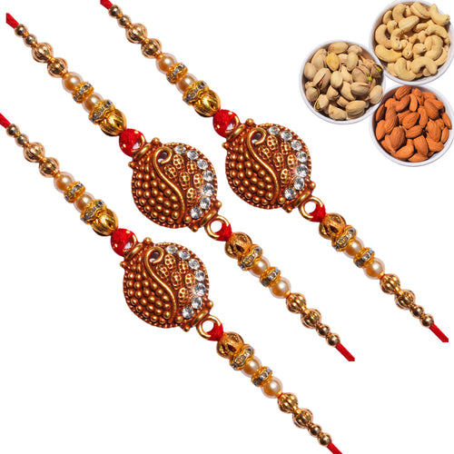 3 Rakhi - Round Pendant Rakhi With Dryfruit Combo Box