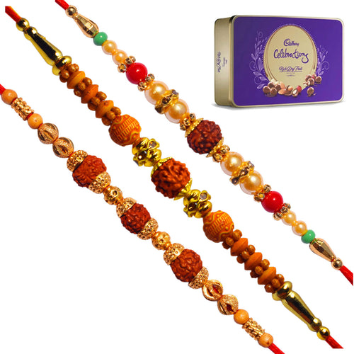 3 Rakhi - Rudraksh Rakhi With Cadbury Celebration Rich Dryfruit Chocolate Box