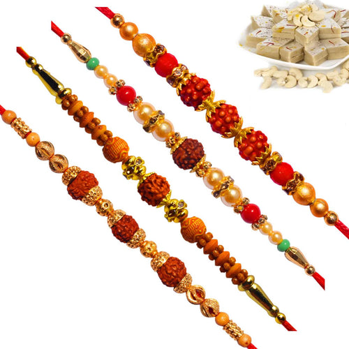 4 Rakhi - Rudraksh Rakhi With Fresh Kaju Katli