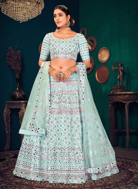 Sky blue  Georgette Traditional Wear Thread Work Lehenga Choli