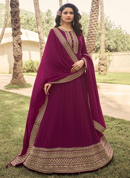 Violet Georgette Reception Wear Embroidery Work Anarkali Suit