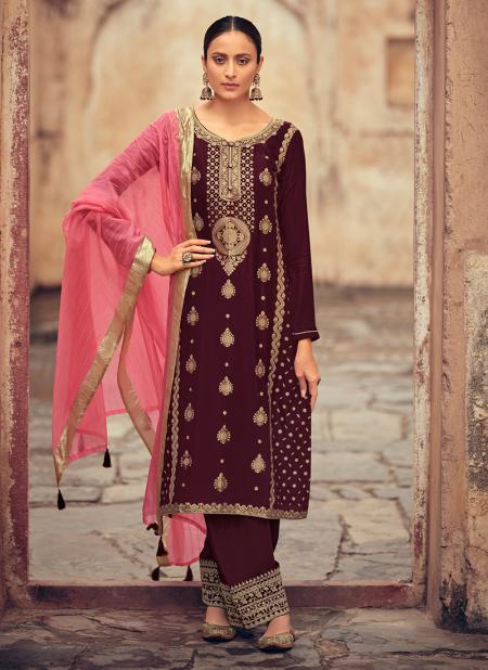 Wine Jacquard Silk Festival Wear Zari Work Palazzo Suit