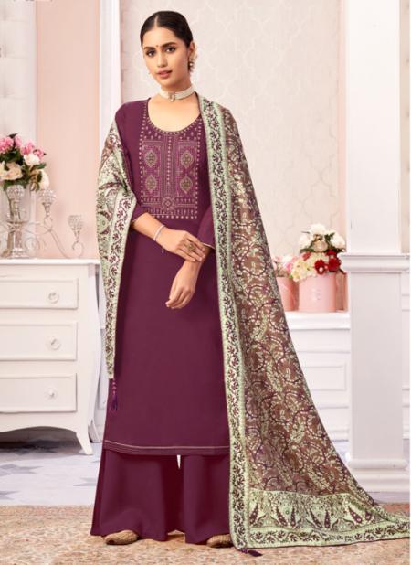 Wine Pure Jam Cotton Casual Wear Swarovski Work Palazzo Suit