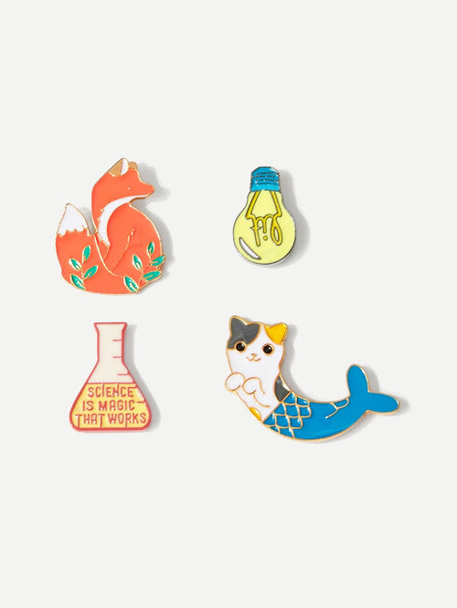 Womens Brooches - Fox & Cat Brooch Set 4pcs