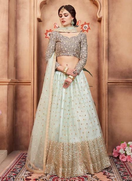 Pista Green Net Reception Wear Sequins Work Lehenga Choli