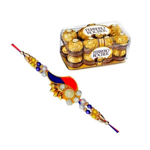 1 Rakhi - Zardosi Rakhi With 16 Pcs Ferrero Rocher Box