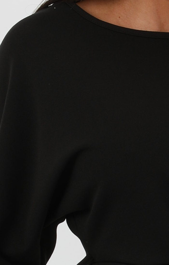Black Long Sleeve Extreme Side Split Midi Dress | Dresses | Femme Luxe