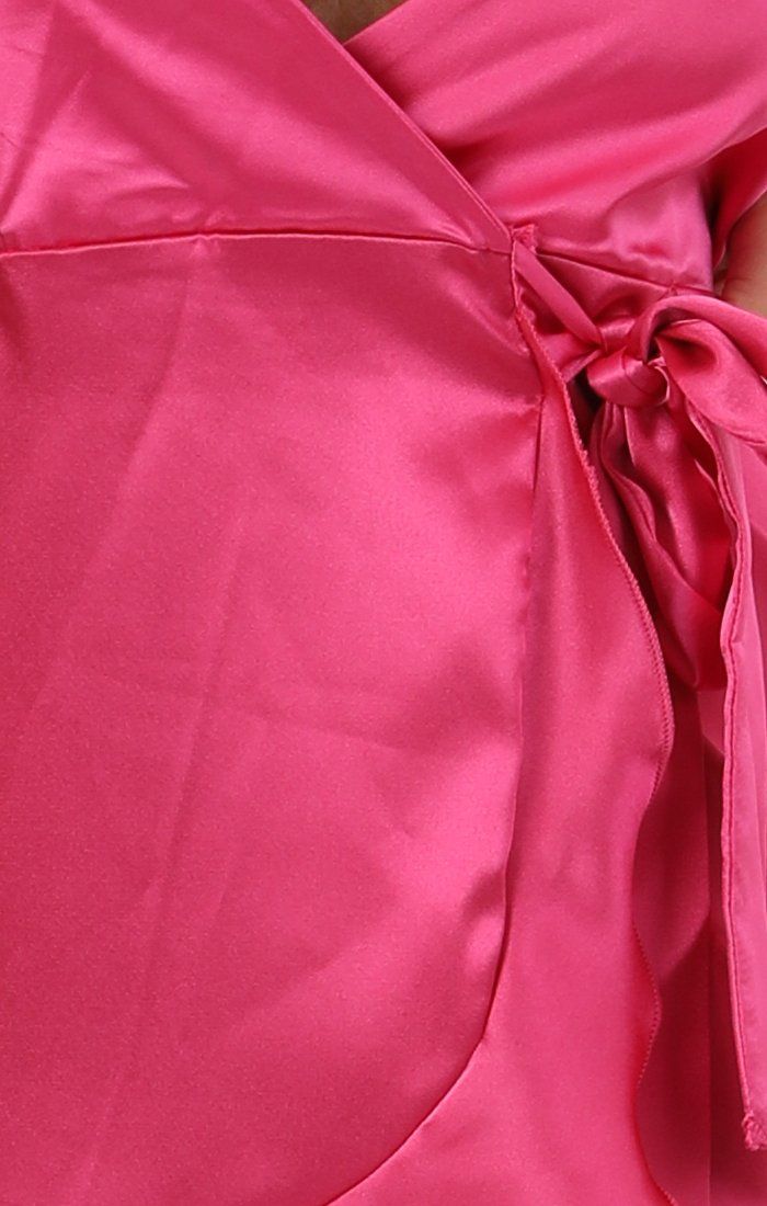 Pink Satin Frill Tie Dress | Dresses | Femme Luxe