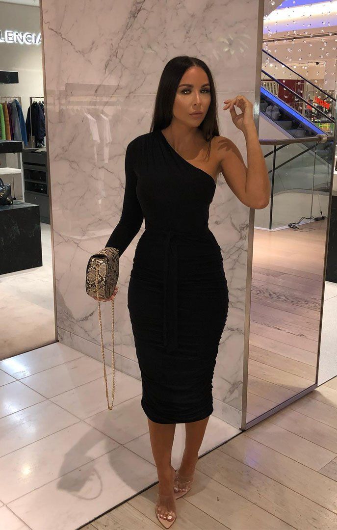 slinky one shoulder ruched bodycon mini dress